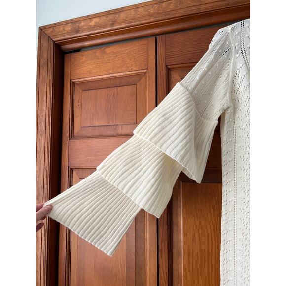 Tularosa Women's Scout Knit Ruffle Long Sleeve Wool Blend Mini Dress Cream SZ S - Picture 5 of 11